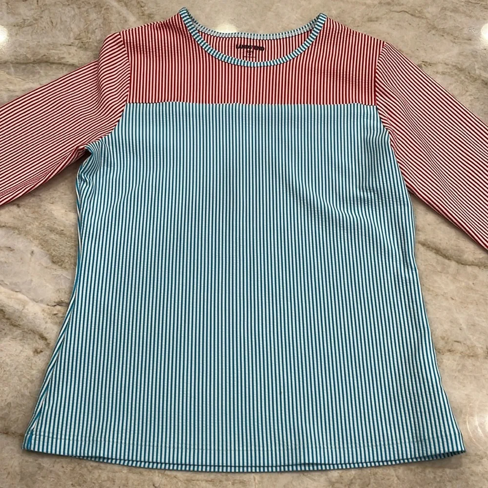 NEW Lands’ End Striped Rash Guard Blue‎ Red Yellow Breton Stripe Women's XS
